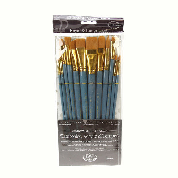 Royal Brush ZipLock Set - Medium Gold Taklon Flat Variety
