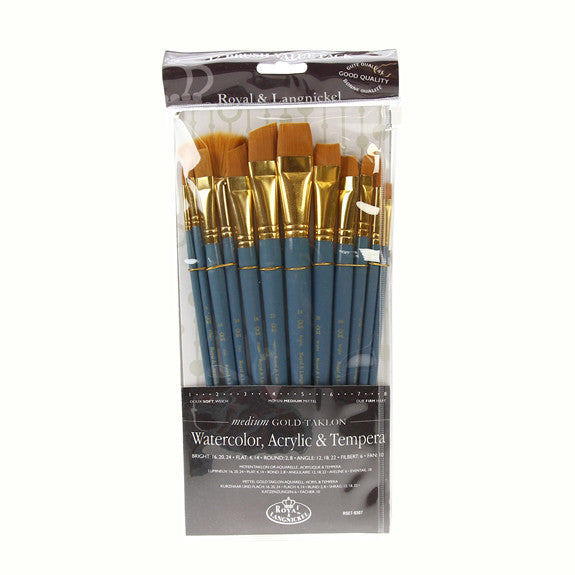 Royal Brush ZipLock Set - Medium Gold Taklon Round Variety