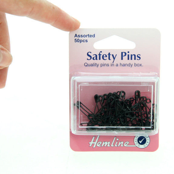 Hemline Safety Pins 50pk Black Assorted