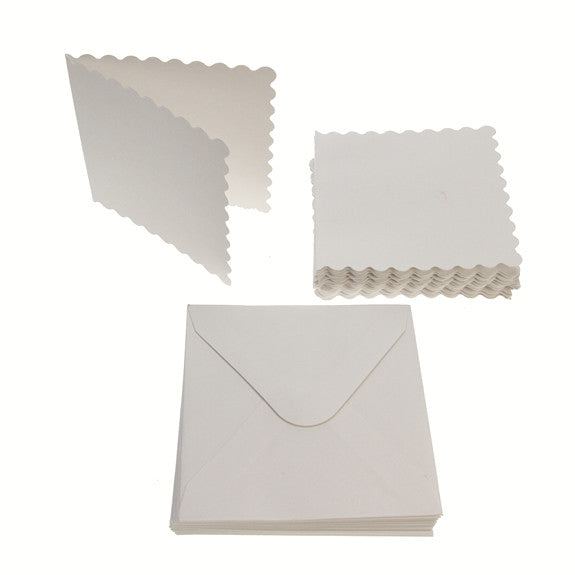 3x3 Scalloped Card Blanks 300gsm 20Pk - White
