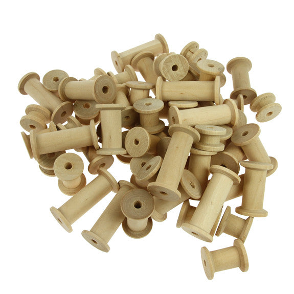 Assorted Wooden Spools, Natural - 60 Pack