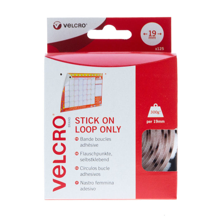 VELCRO® Brand Stick On Coins Loop Only 19mm x 125 White