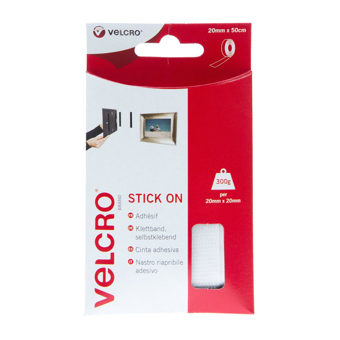 VELCRO® Brand Stick On Tape Hook & Loop 20mm x 50cm White