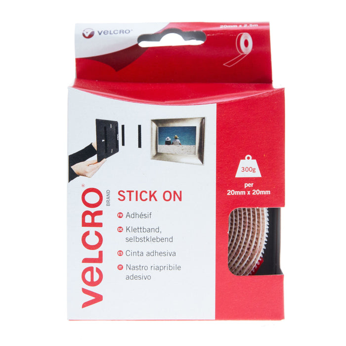 VELCRO® Brand Stick On Tape Hook & Loop 20mm x 2.5m White