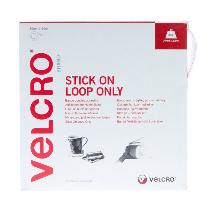 VELCRO® Brand Stick On Tape Loop Only 20mm x 10m White