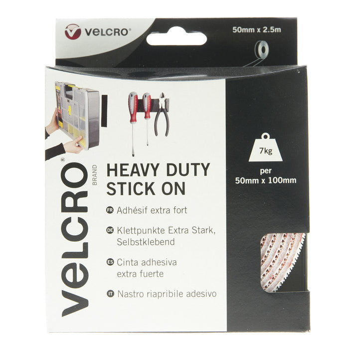 VELCRO® Brand Heavy Duty Stick On Tape Hook & Loop 50mm x 2.5m White