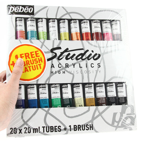 Pebeo Studio Acrylic Sets - 20 X 20ml Set + Brush