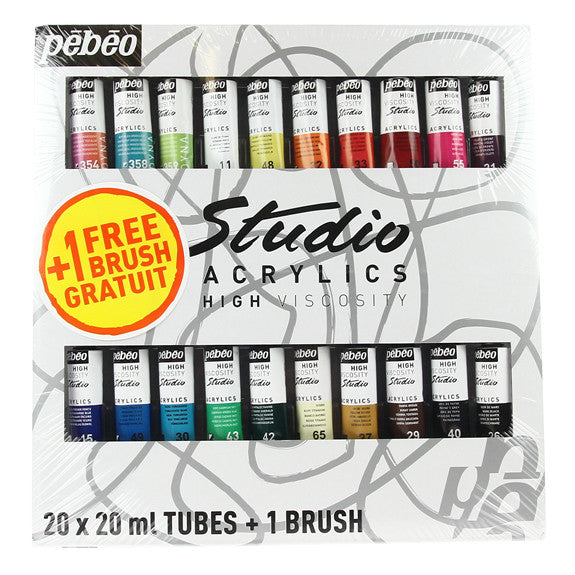 Pebeo Studio Acrylic Sets - 20 X 20ml Set + Brush