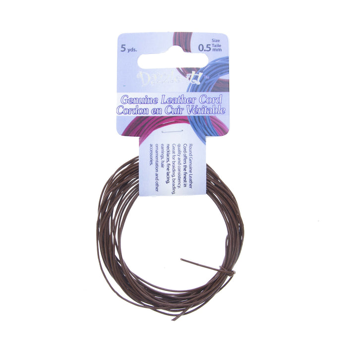 Leather Cord 0.5mm Round Brown 5yds