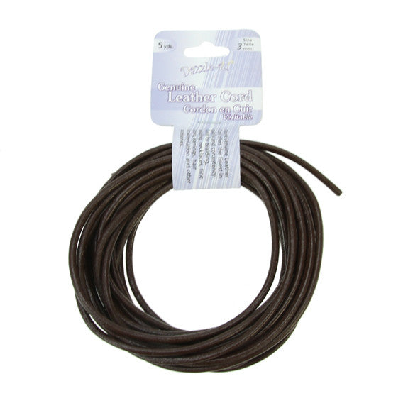 Leather Cord 3mm Round Brown 5yds