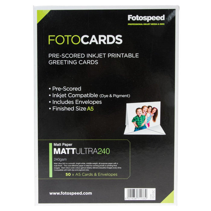 Fotospeed Matt Ultra Pre Scored Cards - 240gsm A5 - 50 pack