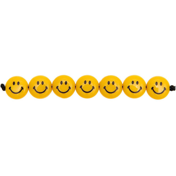 Smiley Beads Lentil Shaped Yellow