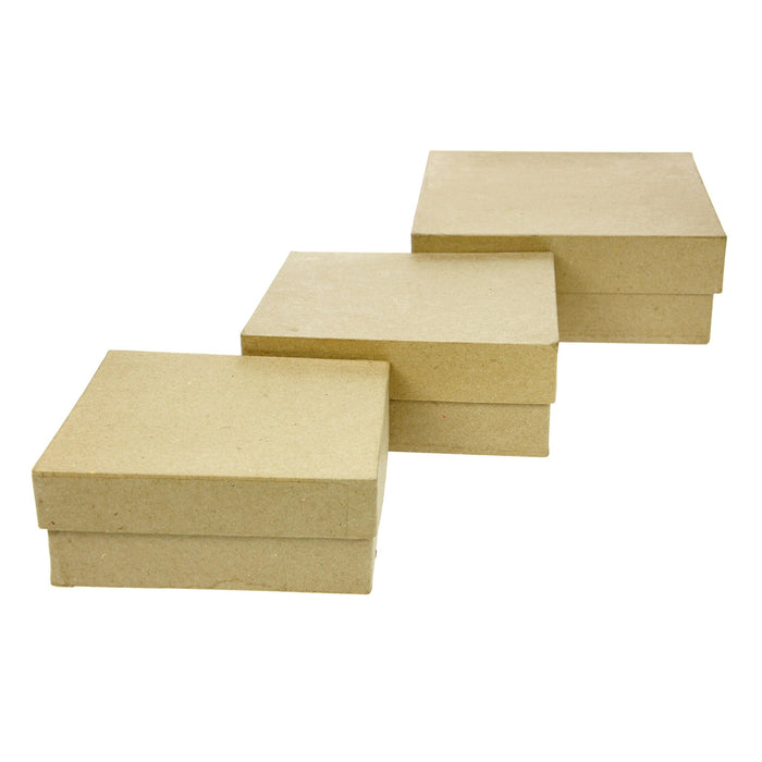 Set of 3 Kraft Paper Mache Square Large Boxes