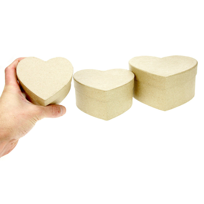 Set of 3 Kraft Paper Mache Heart Boxes