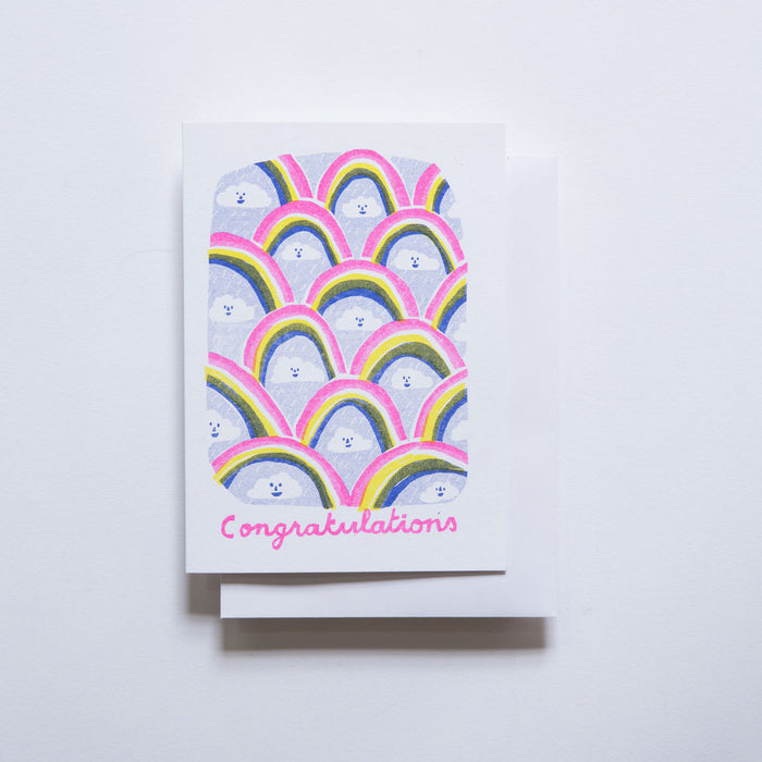Yellow Owl Risograph Card - Congratulations Clouds