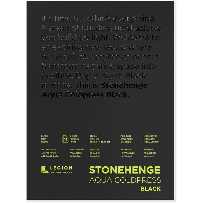 Stonehenge Aqua Cold Press Pad 300gsm 9 x 12inch BLACK