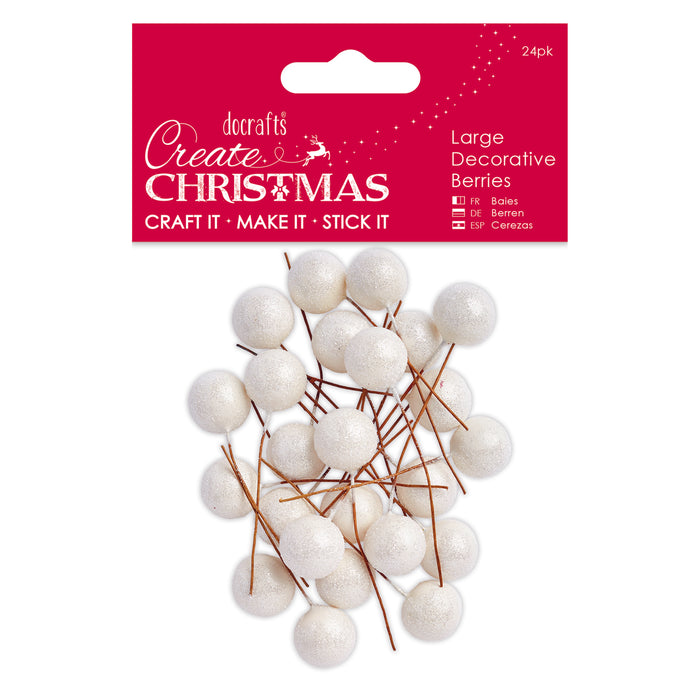 Create Christmas - Large Decorative Berries 24pk Frosted White