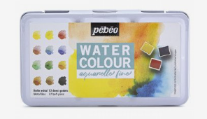 Pebeo Fine Watercolour Metal Box 12 Half Pans