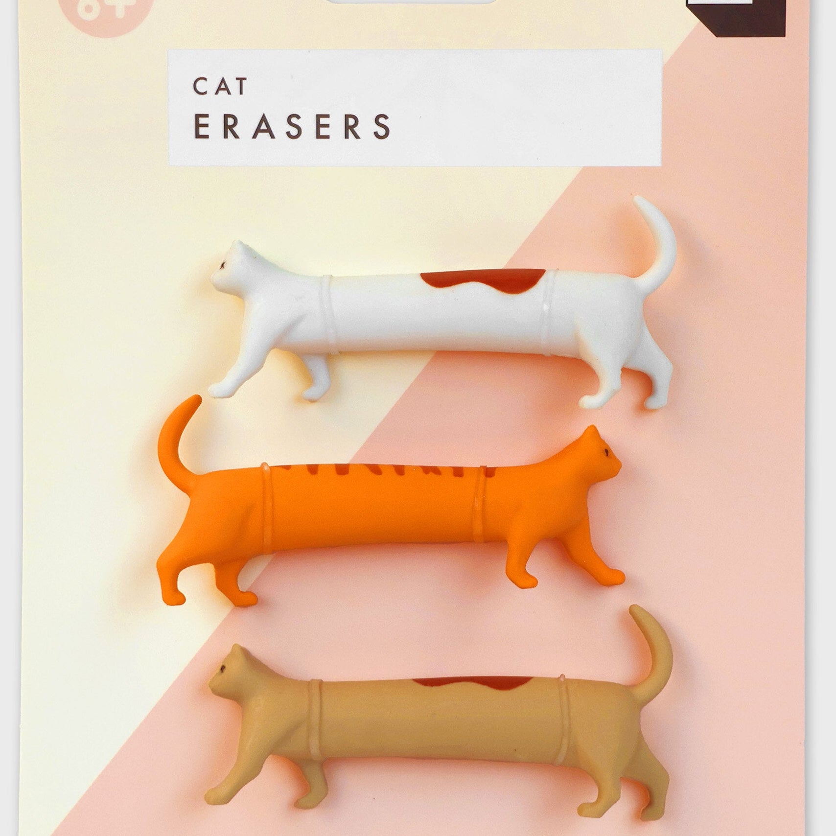 Cat-shaped erasers in packaging with 'good design' label