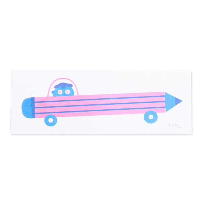 Mini Pencil Car Risograph Print