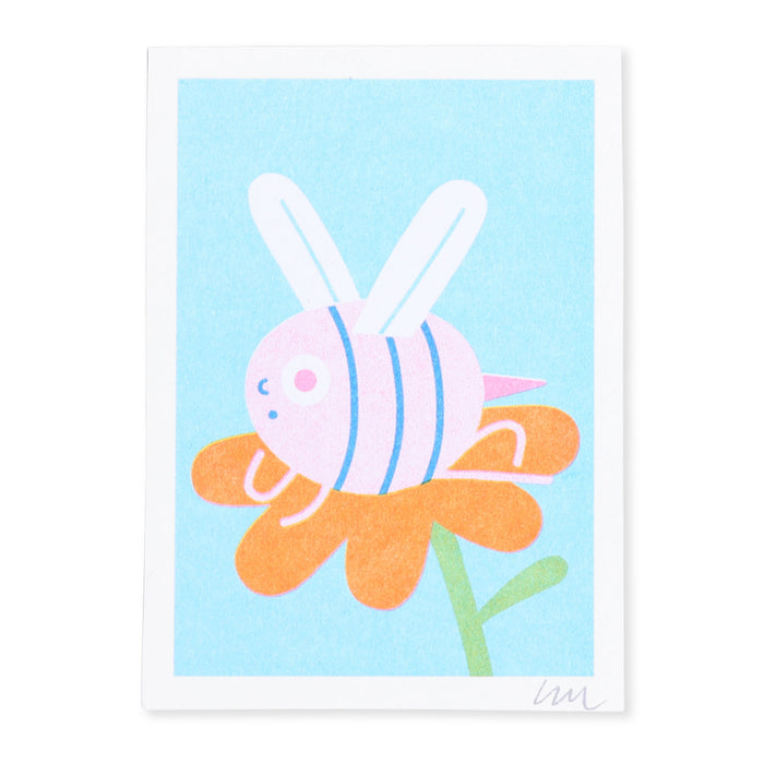 Mini Bee Risograph Print