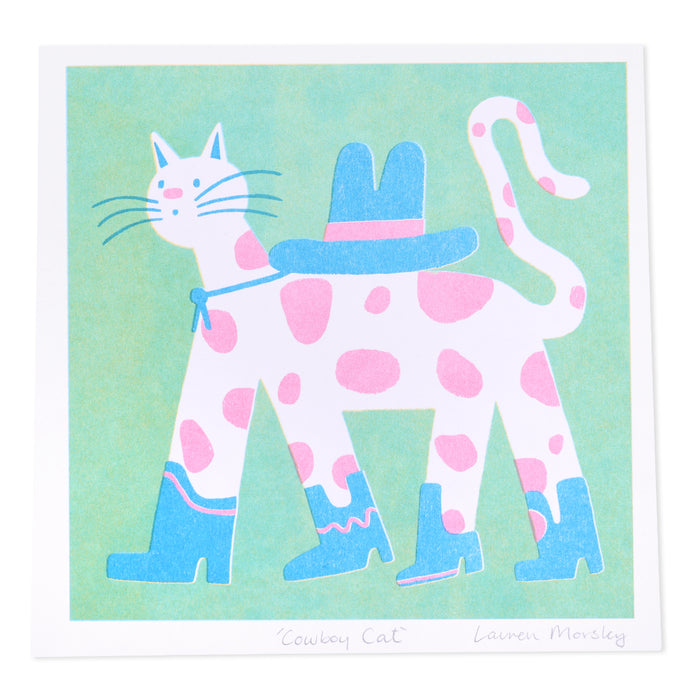Cowboy Cat Square Risograph Art Print
