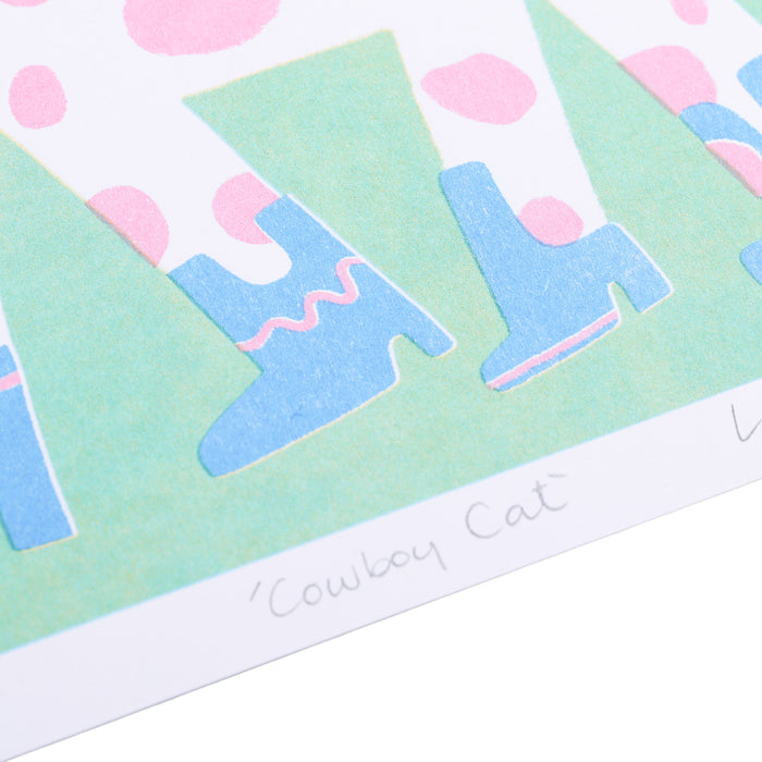 Cowboy Cat Square Risograph Art Print