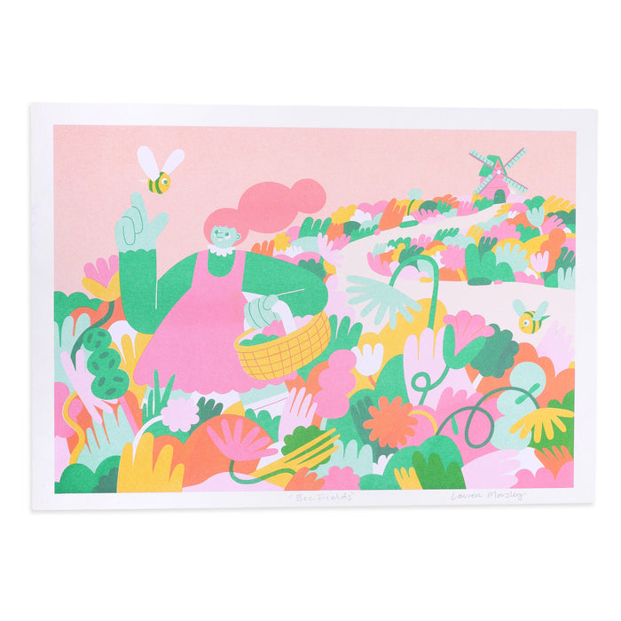 Bee Fields A3 Risograph Print