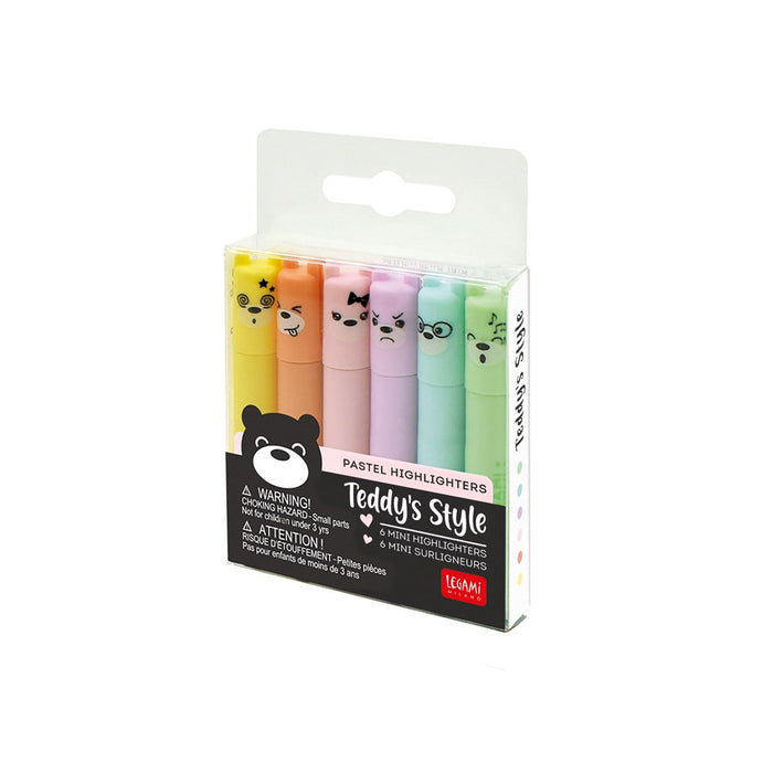 Legami: Teddy's Style Mini Pastel Highlighters - 6 Set