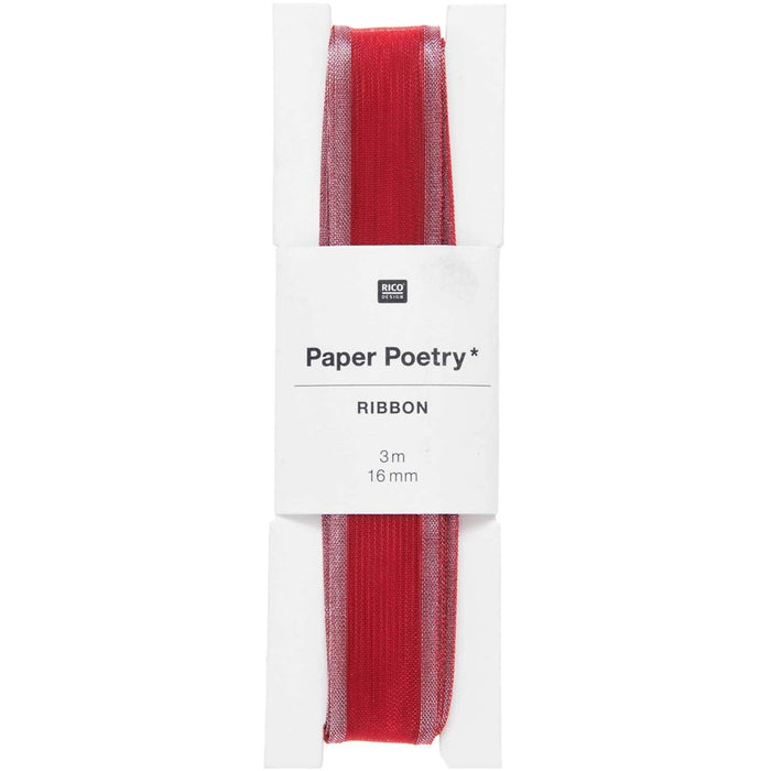 Organza Ribbon Red/Silver, 16 mm x 3 m