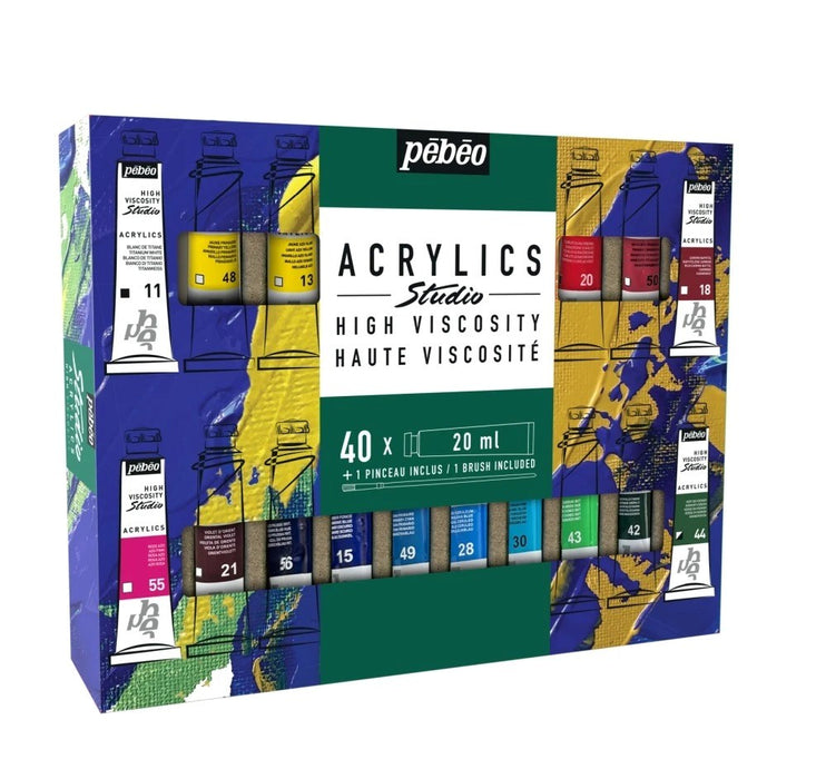Studio Acrylics Set 40 x 20ml Tubes & Brush