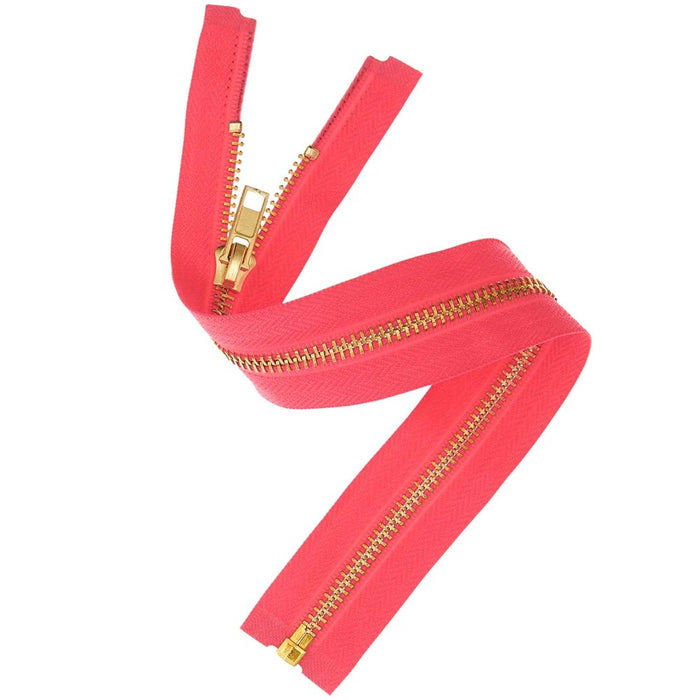 Zip Gold Metal Neon Pink 30cm/5mm