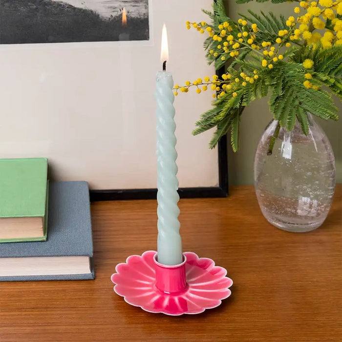 Enamel Flat Flower Candle Holder - Vibrant Pink