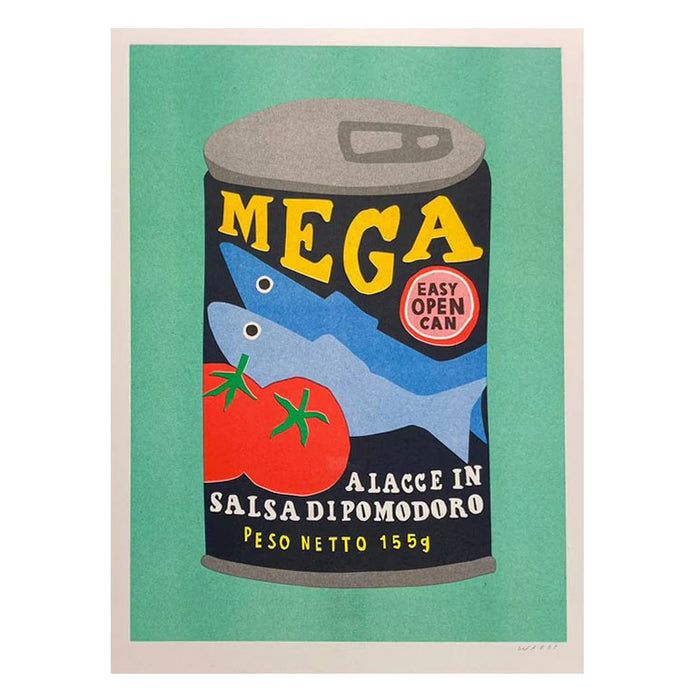 A 30x40cm Risograph Print of Can of Mega Sardines