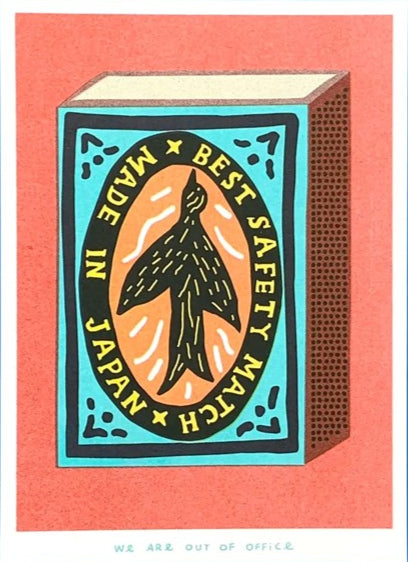 Matchbox with 'Made in Japan' and 'Best Safety Match' text on a pink background