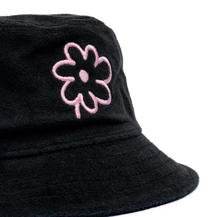 AW Terry Bucket Hat – Black Pink Flower