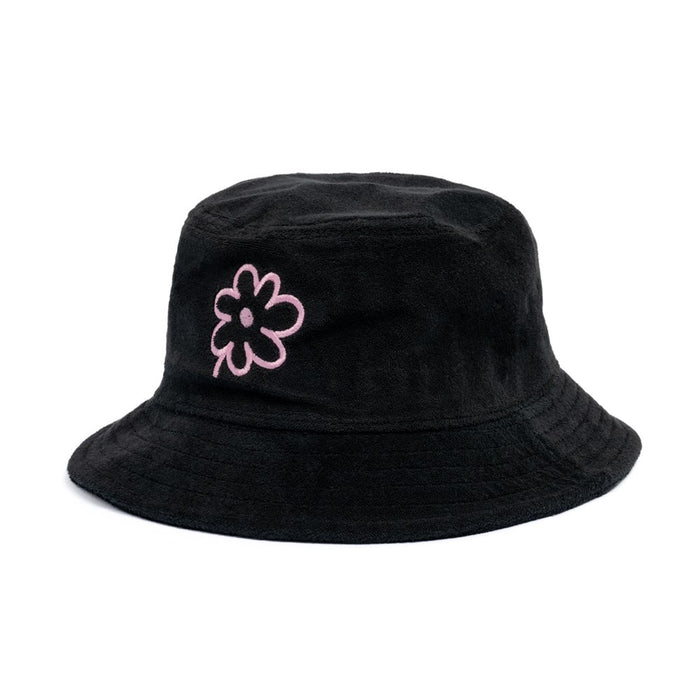AW Terry Bucket Hat – Black Pink Flower