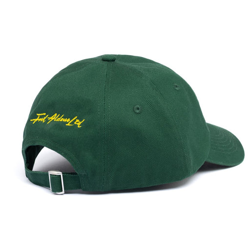 Green cap with yellow logo on a white background
