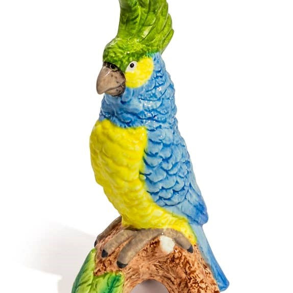 Blue & Yellow Parrot On Perch Ceramic Vase
