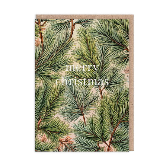 Christmas Tree Botanical Green Hues Greeting Card
