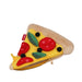 Pizza-shaped plush toy with a zipper on a white background