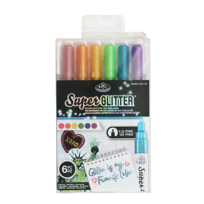 Super Glitter Fine Tip Markers Set 6pc