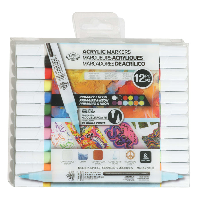 Dual-Tip Acrylic Paint Markers Primary + Neon 12pc Set