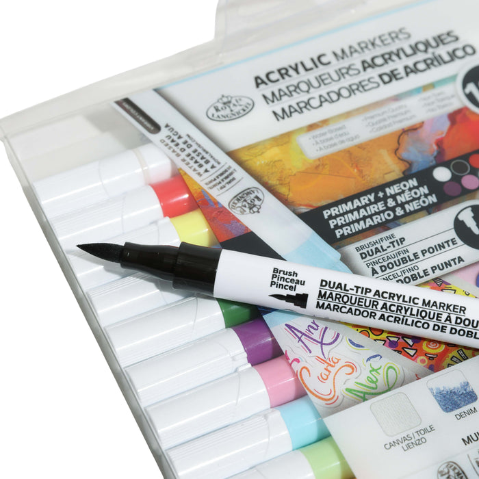 Dual-Tip Acrylic Paint Markers Primary + Neon 12pc Set