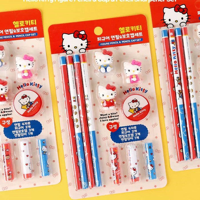 Hello Kitty Pencil Set with Figures, Sharpener, Caps