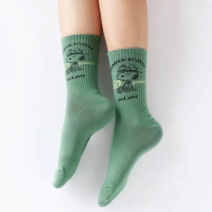 Peanuts Snoopy Scout 50th Celebrate Crew Ankle Socks - Green