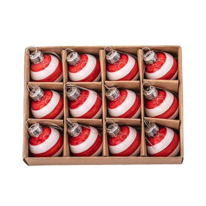 Mini Bauble Red & White Stripe - Set of 12