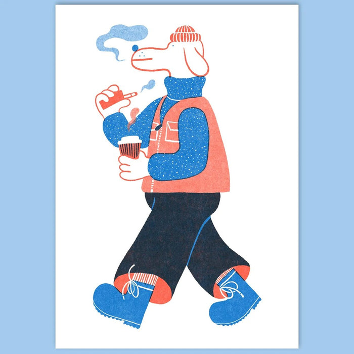 YUK FUN Dog Strolling Riso Art Print