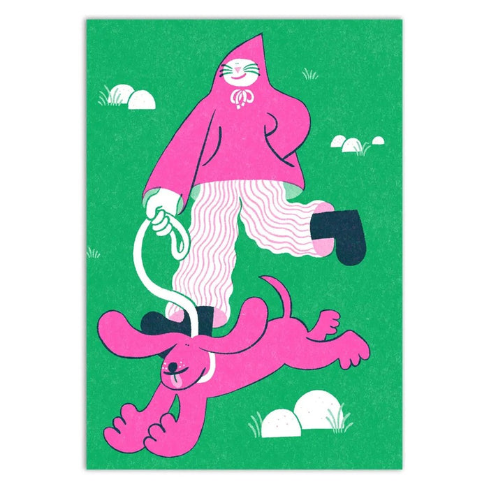 Cat Walking Dog Card