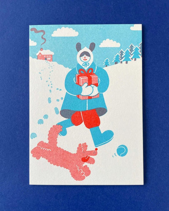 YUK FUN Christmas Card - Dog Walking On A Snowy Day